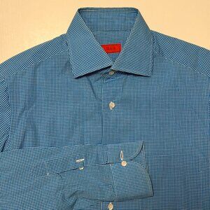 Isaia Size 15 Blue Sport Shirt